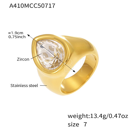 304 Stainless Steel Pave Single Cubic Zirconia Finger Rings WG57617-01-1