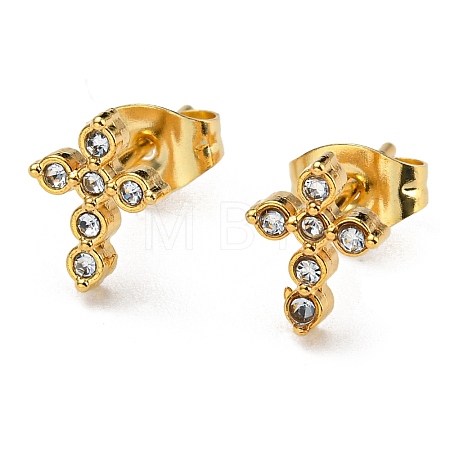 PVD Vacuum Plating 304 Stainless Steel Stud Earrings with Rhinestone for Women STAS-D087-19G-1