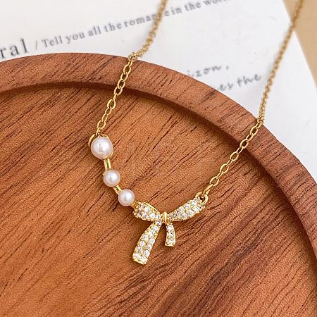 Brass Pave Clear Cubic Zirconia Pendant 304 Stainless Steel Cable Chain Necklaces for Women WGF3523-01-1