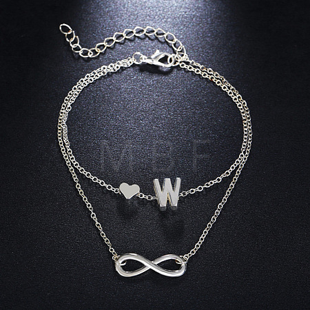 Alloy Infinity Heart Initial Charm Double Layer Anklets for Women FS-WG74AE6-23-1