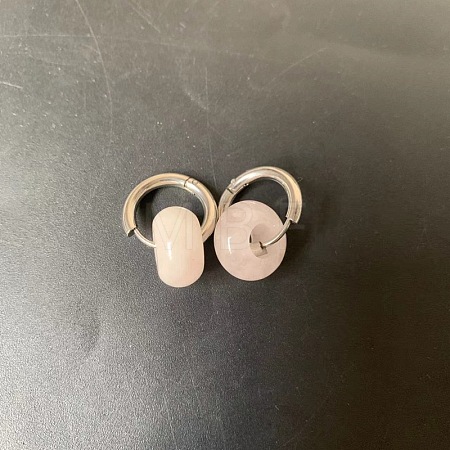 304 Stainless Steel & Natural Rose Quartz Rondelle Bead Hoop Earrings FS-WGF6A0C-01-1