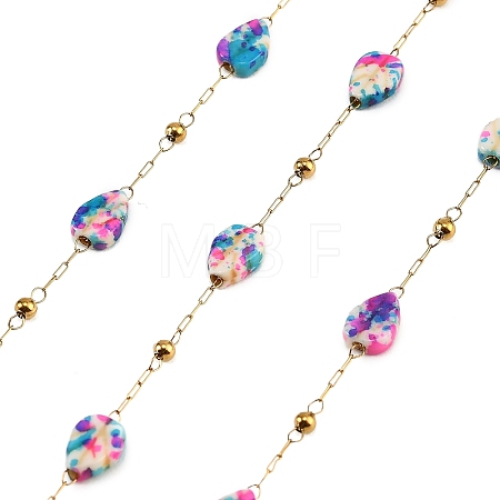 Handmade Stainless Steel & Natural Shell Beaded Link Chains SA-CBA6C37-01G-01-1