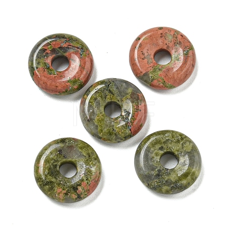 Natural Unakite Donut/Pi Disc Charms G-G142-01I-1
