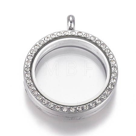Flat Round Alloy Rhinestone Magnetic Locket Pendants LS-PALLOY-WH0069-01-P-1