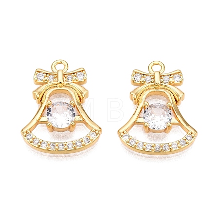 Christmas Theme Brass Pave Clear Cubic Zirconia Charms KK-T073-02G-1