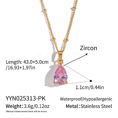 Minimalist 304 Stainless Steel Pave Cubic Zircon Teardrop Pendant Necklaces for Women DL9343-5-1