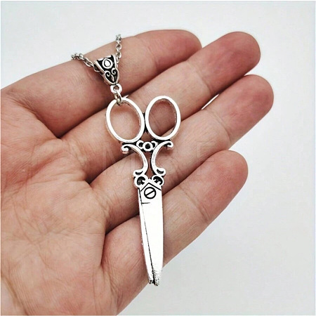 Vintage Alloy Scissors Shaped Pendant Necklaces for Women FS-WG6A66B-01-1