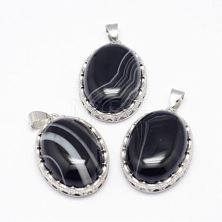Natural Black Striped Agate/Banded Agate  Pendants G-D851-18-1