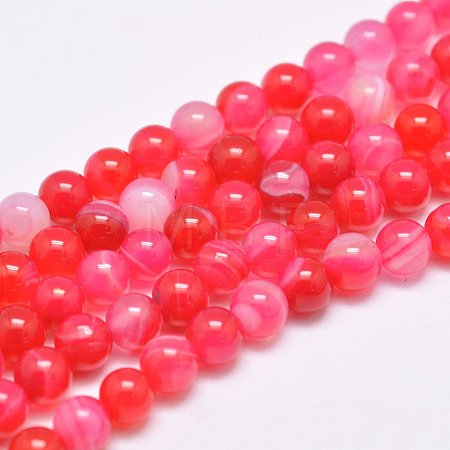Natural Striped Agate/Banded Agate Bead Strands G-G962-8mm-04-1