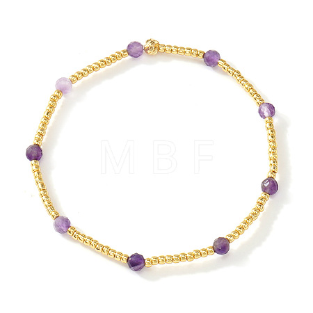 Natural Amethyst & Brass Beads Stretch Bracelets fore Women JB5530-4-1