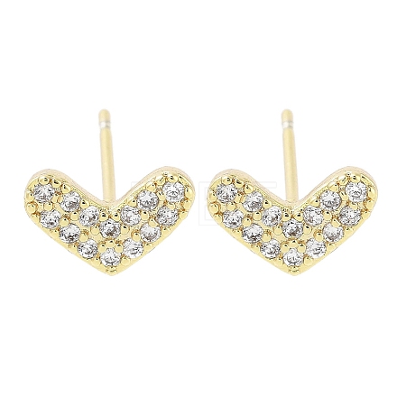 Brass Micro Pave Clear Cubic Zirconia Studs Earring for Women EJEW-S217-A11-1