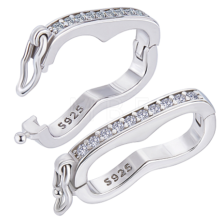 Anti-Tarnish 2Pcs Rhodium Plated 925 Sterling Silver Rhinestone Peanut Twister Clasps STER-BBC0006-43-1