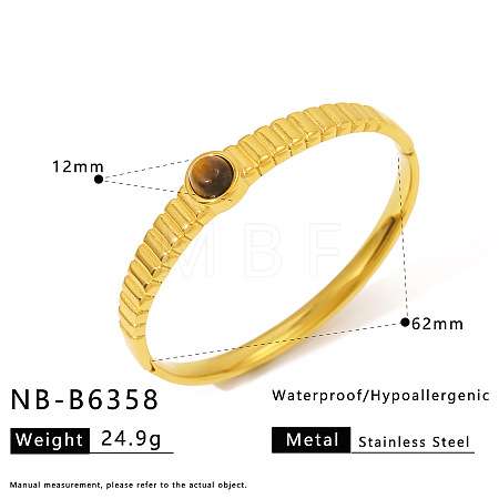 316L Surgical Stainless Steel and Natural Tiger Eye Hinged Bangles for Women WG36166-04-1