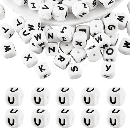 20Pcs White Cube Letter Silicone Beads 12x12x12mm Square Dice Alphabet Beads with 2mm Hole Spacer Loose Letter Beads for Bracelet Necklace Jewelry Making JX432U-1