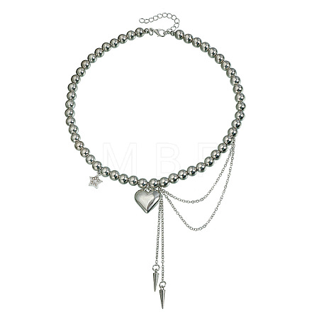 Alloy Crystal Rhinestone Star Heart Pendant CCB Plastic Round Beaded Necklaces for Women WGF75AC-01-1