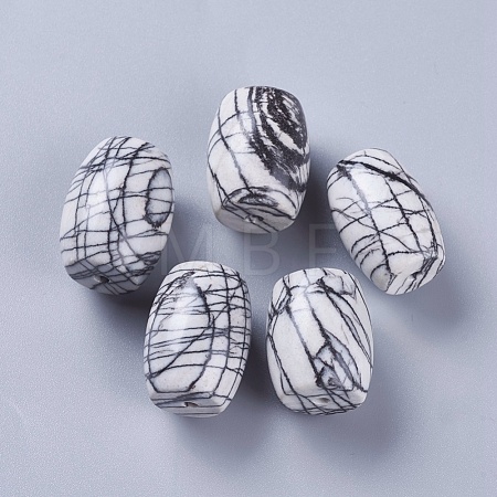 Natural Black Silk Stone/Netstone Beads G-L510-05B-1