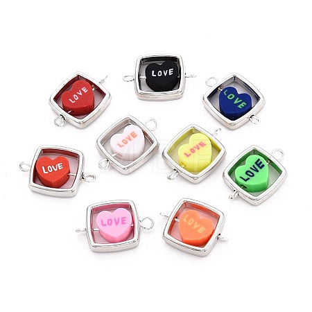 Polymer Clay Love Heart Beads with CCB Plastic Square Frame Connector Charms CLAY-T022-30M-1