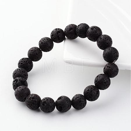 Natural Lava Rock Round Beaded Stretch Bracelets BJEW-JB02411-1