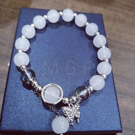 Alloy Butterfly Charm Handmade Lampwork Round Beaded Stretch Bracelets for Women AL-CBA1A3E-01P-1