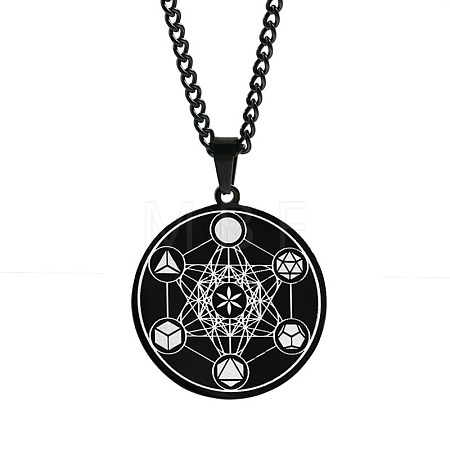 304 Stainless Steel Flower of Life Metatron Angel Solomon Pendant Necklaces BU8279-3-1