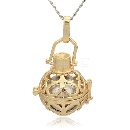 Golden Tone Brass Hollow Round Cage Pendants KK-J235-04G-1