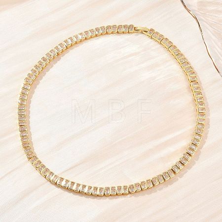 6MM Brass Pave Clear Cubic Zirconia Rectangle Tennis Necklaces KK-CBA4547-12G-1