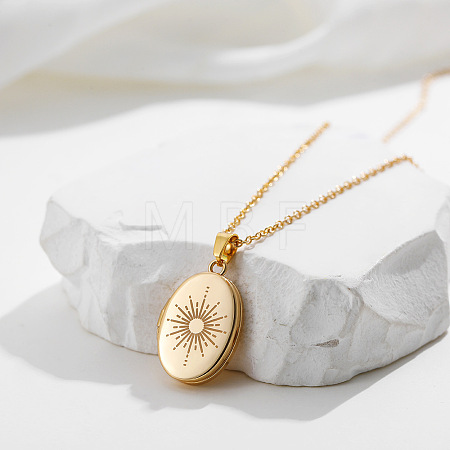 304 Stainless Steel Oval with Sun Photo Locket Pendant Necklaces WG8DEA6-02-1