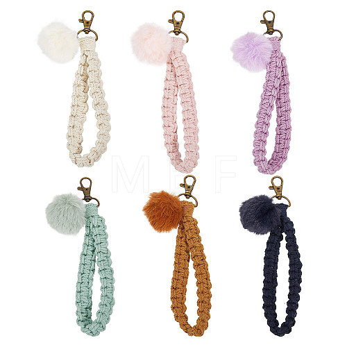 Globleland 6Pcs 6 Colors Handmade Braided Wrist Lanyard Pendant Decorations AJEW-GL0002-24-1