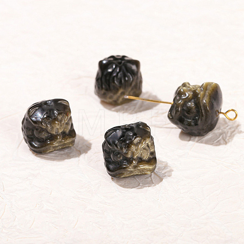 Natural Golden Sheen Obsidian Carved Beads PW-WG64738-03-1