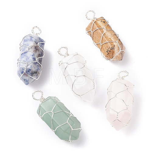 Natural Gemstone Pointed Pendants PALLOY-JF01301-1