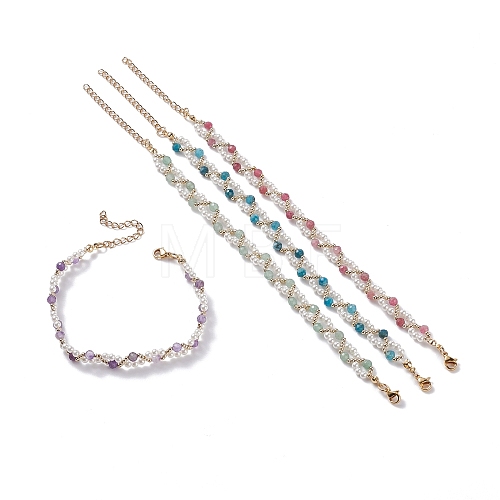 Natural Mixed Stone & Shell Pearl Beaded Bracelets Set BJEW-TA00041-1