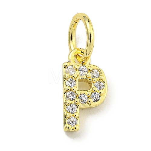 Letter Brass Micro Pave Clear Cubic Zirconia Pendants KK-K354-06G-P-1