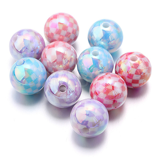 10Pcs UV Plating Colours Acrylic Beads OACR-S146-01B-1