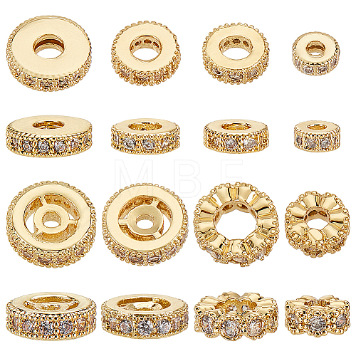   16Pcs 8 Styles Brass Micro Pave Cubic Zirconia Beads KK-PH0005-97-1