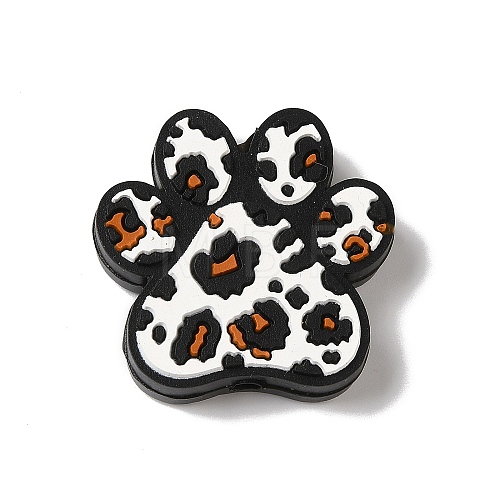 Paw Print with Leopard Print Pattern Silicone Focal Beads SIL-G011-01A-1