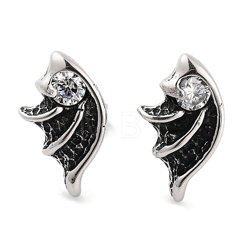 Wing 316 Surgical Stainless Steel Pave Cubic Zirconia Stud Earrings for Women Men EJEW-Z050-02B-AS-1