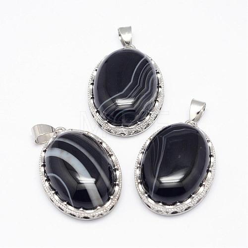 Natural Black Striped Agate/Banded Agate  Pendants G-D851-18-1