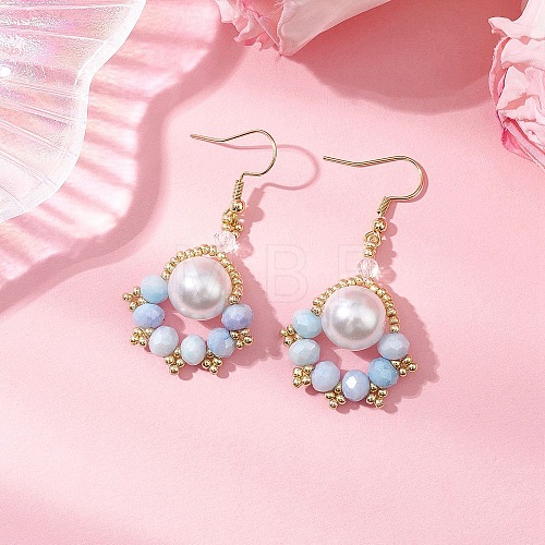 Paw Print Imitation Pearl & Glass Seed Beads Dangle Earrings EJEW-MZ00386-02-1