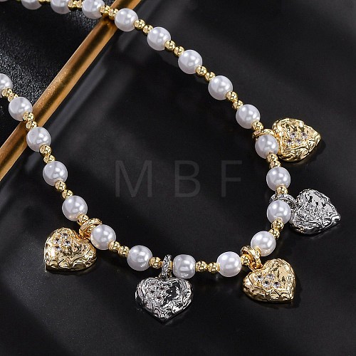 Brass Micro Pave Clear Cubic Zirconia Beaded Necklaces NJEW-Z059-05PG-01-1