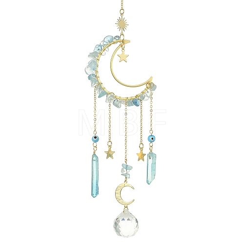 Moon & Star Brass Hanging Ornaments HJEW-TA00095-02-1