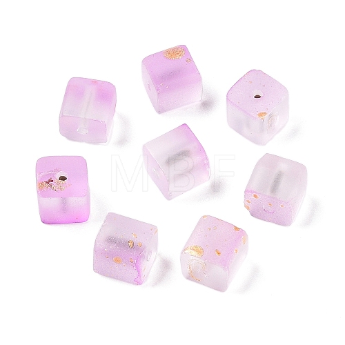 Frosted Glass Beads with Golden Glitter Powder DGLA-NH001-8mm-01I-1