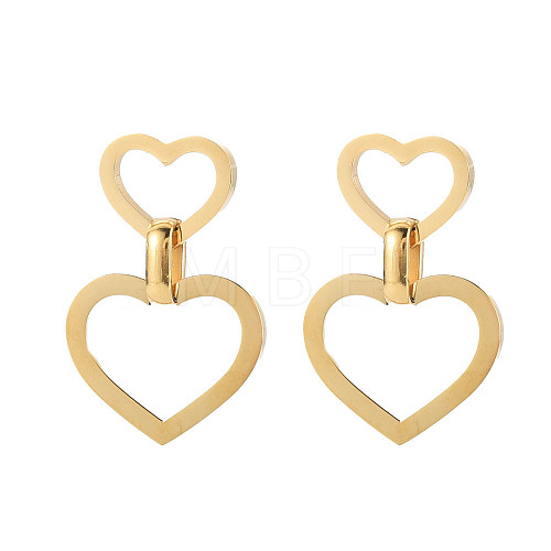 304 Stainless Steel Double Heart Dangle Stud Earrings for Women EJEW-N016-015LG-1