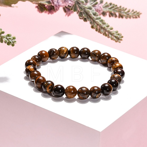 Natural Tiger Eye Beaded Stretch Bracelets B072-7-1