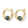 Natural Green Spot Jasper Round Beaded Hoop Earrings EJEW-A099-03G-04-2