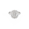 Non-Tarnish 304 Stainless Steel Flat Round with Initial Letter Open Cuff Ring for Men Women RJEW-S405-246P-N-1