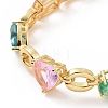 Colorful Cubic Zirconia Heart & Rectangle & Teardrop Link Chain Bracelet BJEW-B068-02-2