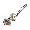 Natural Peridot Moon with Mixed Gemstone Chips Tassel Pendant Decorations G-L524-07R-A09-2