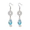 Teardrop with Flower Alloy Glass Dangle Earrings EJEW-JE06819-01-1