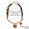 Alloy Enamel and Plastic Heart Pendant Leopard Print Cloth Scarf Necklacess for Women WG2FAF8-03-1