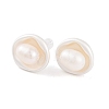 Flat Round Brass & Freshwater Pearl Stud Earrings for Women EJEW-G391-04MS-2